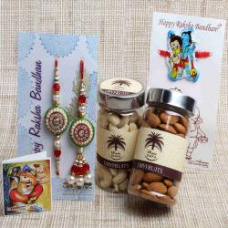 Rakhi Family Set - Kundan Bhaiya Bhabhi with Kids Rakhi and Dry Fruits