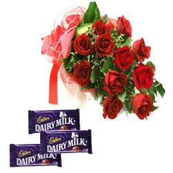 Gifts for Grand Mother - Red Roses With Chocolates