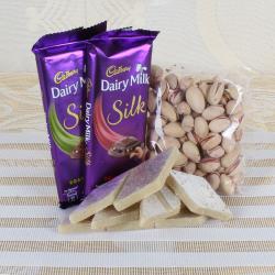 Womens Day Gift Hampers - Silk Chocolate and Pista with Kaju katli