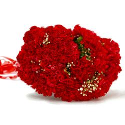 Romantic Flowers - Resplendent Fifteen Red Carnation Bunch