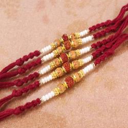 Send Rakhi Gift Set of Five Rudraksha Rakhi To Bhopal