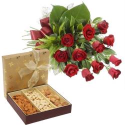 Flowers with Dry Fruits - Dryfruit and Roses By Giftacrossindia