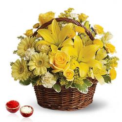 Bhai Dooj Gift Hampers - Yellow Sensation Flower Basket Arrangement for Bhai Dooj