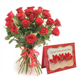 Valentine Flowers with Greeting Cards - Bunch of Twenty Red Roses with Valentine Greeting Card