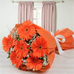 Anniversary Gifts for Brother - Tissue Wrapped Orange Gerberas Bouquet