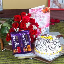 Cakes with Flowers - Birthday Roses Bouquet with Vanilla Cake and Chocolates