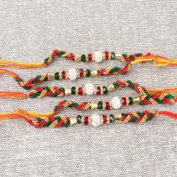 Send Rakhi Gift Colorful Zardosi Work and Beads Five Rakhis To Surat