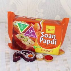 Bhai Dooj - Orange Soan Papdi Sweets with Bhai Dooj Tikka