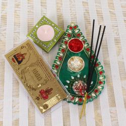 Diwali Gifts Citywise - Acrylic Tear Drop Thali with Candle and Kuber Lakshmi Note