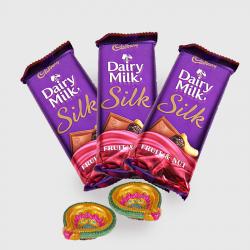 Diwali Hamper of Cadbury dairy milk silk with Diya