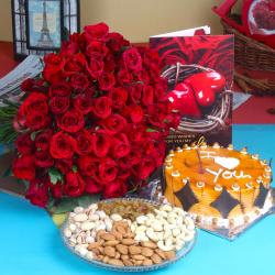 Valentine Flowers with Greeting Cards - Love Valentine Gift Combo