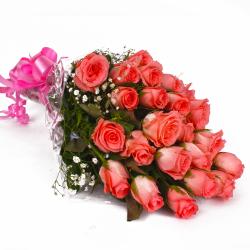 Get Well Soon Gifts for Her - Perfect Pink Roses Bunch with Cellophane Wrapping