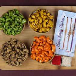 Rakhi Gift Hampers - Garlic Green Chili Black Pepper Cheese Flavor Cashews with Rakhi