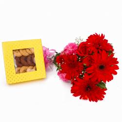 Cookies and Wafers - Assorted Cookies with Bouquet of Red and Pink Flowers