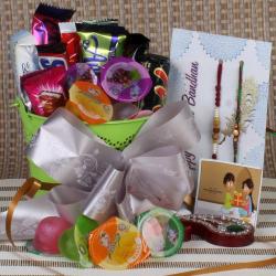 Rakhi With Chocolates - Rakhi Gift Basket of Mix Fruit Jelly Chocolates
