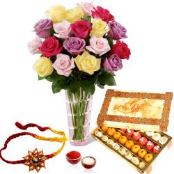 Rakhi With Flowers - Rakhi with Mix Sweet and Roses