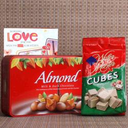 Chocolate Day - Valentines Day Gift of Almond Chocolate and Wafer Chocolate Cubes