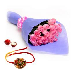 Zardosi Rakhis - Pink Roses and Rakhi