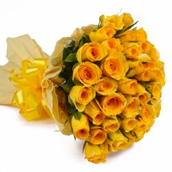 Best Wishes Flowers - Thirty Five Yellow Roses in Tissue Paper Packing