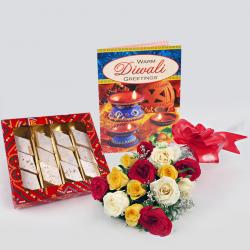 Diwali Gifts to Visakhapatnam - Diwali Gift of Sweet, Mix Roses and Diwali Card