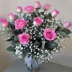Vase Arrangement - Pleasing Vase with 12 Pink Roses