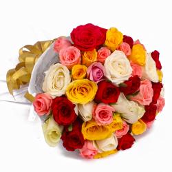 Wedding Flowers - Thity Five Colorful Roses in Tissue Pack