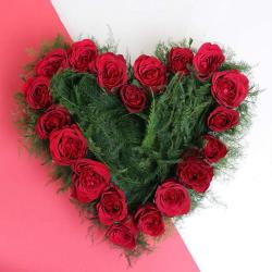 Anniversary Trending Gifts - Heart Shape Basket Arrangement of Twenty Red Roses