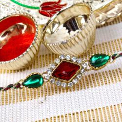 Rakhi by Person - Triangle Diamond Studded Kundan Rakhi