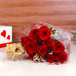 Makar Sankranti - Til Peanut Chikki with Red Roses Bouquet