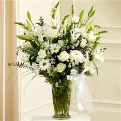 Condolence Flowers - White Fresh Flowers Vase for Sympathy 