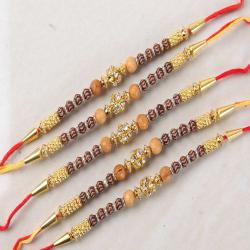 Rakhi - Bundle of Five Designer Wooden Diamond Studded Rakhi