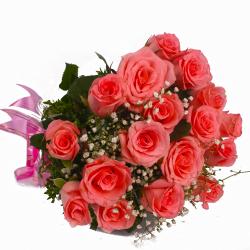 Gifts for Employees - Eighteen Pink Roses Cellophane Wrapping Bouquet