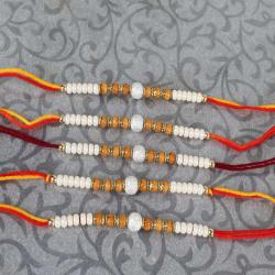 Set Of 5 Rakhis - Marvellous Wooden Beads Rakhi for Brother