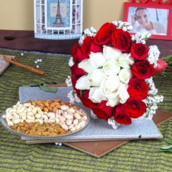 Mothers Day Gifts to Faridabad - Exclusive Roses Bouquet with Assorted Dry Fruits
