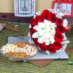 Mothers Day Gifts to Hyderabad - Exclusive Roses Bouquet with Assorted Dry Fruits