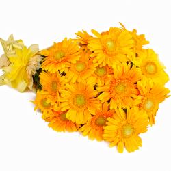 Gifts for Brother - Bouquet of 15 Yellow Gerberas with Tissue Packing