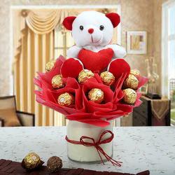 Anniversary Romantic Gift Hampers - Surprise Gift of Chocolate with Teddy
