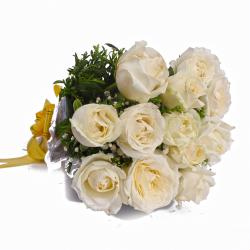 Flowers by Sentiments - Unblemished White Roses Bunch in Tissue Wrapping