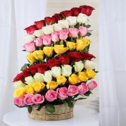 Long Size Flowers Arrangement - Decorated Layer Mix Roses Arrangement