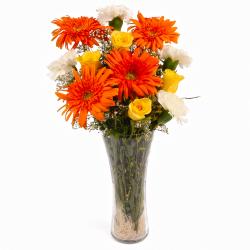 Gifts for Husband - Glass Vase Arrangement of Dozen Seasonal Mix Flowers