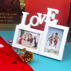 Photo Frames for Her - Golden Rose and Two Photos Love Collage Frame