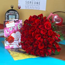 Send Valentines Day Gift Love Greeting Card with 100 Red Roses Bouquet To Mangalore