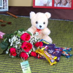 Mothers Day Gifts to Mangalore - Chocolates and Teddy Bear with Roses Combo For Mom