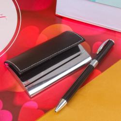 Accessories for Him - Attractive Black and Silver Business Card Holder with Pen