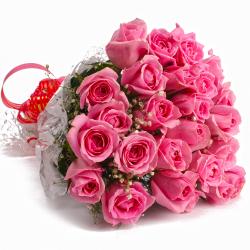 Flowers for Men - Fresh 25 Pink Roses Cellpohane Hand Tied Bouquet