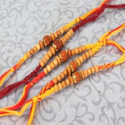 Set Of 5 Rakhis - Combo of Five Rudraksha and Wooden Beads Rakhi