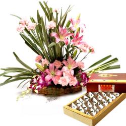 Ganesh Chaturthi - Luring Floral Arrangement with Kaju Burfi