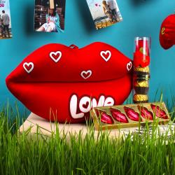 Anniversary Romantic Gift Hampers - Love Toy with Lip Shaped Chocolate and Royle Chocolate in Combo