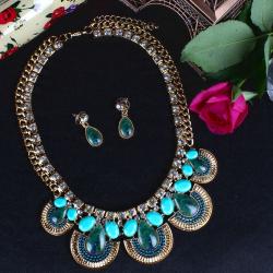 Mothers Day Gifts to Mumbai - Peacock Print Drops Necklace Set for Mom