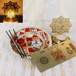 Diwali Crafts - Zardosi Thali with Diya and Lakshmi Note
